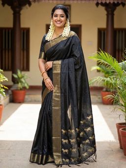 Sutriti - Stunning Black Soft Silk Saree With Unstitched Blouse