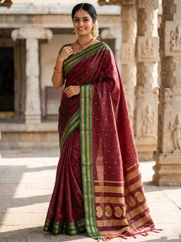 Sutriti - Regal Ruby Deep Maroon Soft Silk Saree With Unstitched Blouse