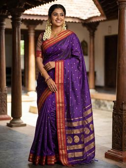 Sutriti - Majestic Royal Purple Soft Silk Saree With Unstitched Blouse