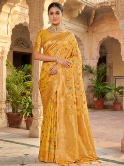Sutriti - Graceful Yellow Banarasi Silk Saree With Unstitched Blouse
