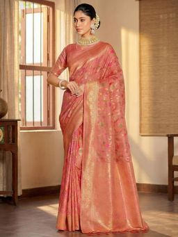 Sutriti - Graceful Peach Banarasi Silk Saree With Unstitched Blouse