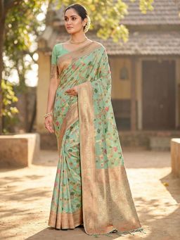 Sutriti - Graceful Sea Turquoise Banarasi Silk Saree With Unstitched Blouse
