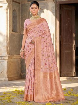 Sutriti - Graceful Pink Banarasi Silk Saree With Unstitched Blouse