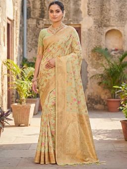 Sutriti - Graceful Light Green Banarasi Silk Saree With Unstitched Blouse