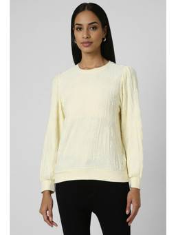 Van Heusen - Women Cream Textured Round Neck Sweatshirt