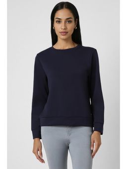 Van Heusen - Women Navy Solid Round Neck Sweatshirt