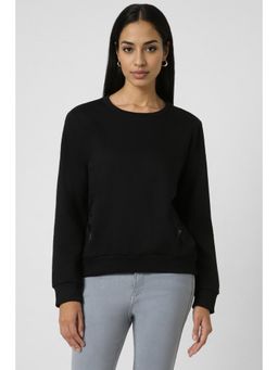 Van Heusen - Women Black Solid Round Neck Sweatshirt