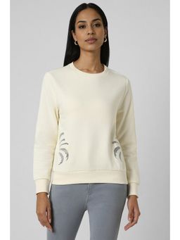 Van Heusen - Women Cream Textured Round Neck Sweatshirt