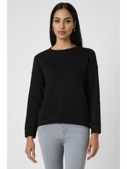 Van Heusen - Women Black Solid Round Neck Sweatshirt