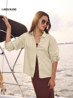 The Souled Store - Cotton linen Beige Women Shirt
