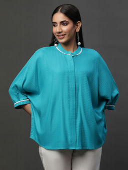 Aurelia - Blue Loose Fit Top With Lace Detailing