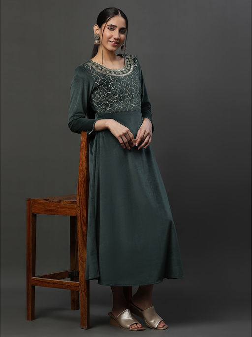 slim fit dress slacks Aurelia Dress — Green Cotton | DAHLIA main image 0