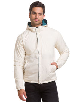 Being Human - Off White & Teal Solid Mens Reversible Puffer Jacket Regular Fit (S)