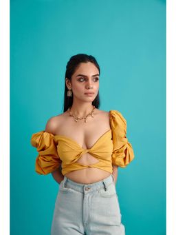 The Clothing Factory - Women's Yellow Double-Twist Scrunchie Crop Top