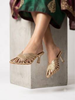 Modanta - Gold Strappy Mules Heels