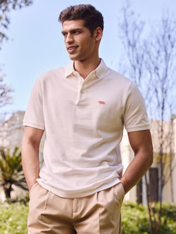 Andamen - Regular Fit Men White Half Sleeve Pique Polo T-Shirt