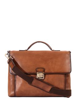 Eske - Textured Laptop Briefcase, Upto 13inch, Detachable Strap,British Tan Perfo