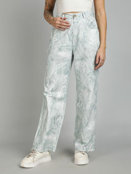 KOTTY - Womens Green High-Rise Cotton Blend Printed Trouser