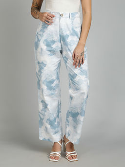 KOTTY - Womens Blue High-Rise Cotton Blend Floral Printed Trouser