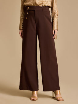 Kazo - Kimberly Brown Solid Wide Leg Trouser