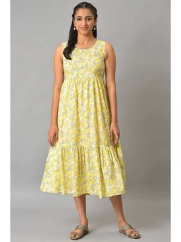 Aurelia - Yellow Flared Floral Printed Sleeveless Dress