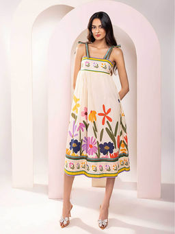 Poppi - Folk Printed Strappy Midi Dress