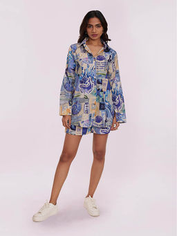 Poppi - Azul Printed Shirt and Shorts Co-Ord Set