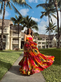 Poppi - Cerise Printed Ruffled Maxi Dress