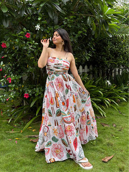 Poppi - Gardenia Printed Cutout Maxi Dress