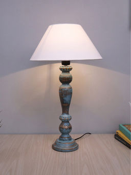 Homesake - Polka Wood Table Lamp Distressed Blue White Cone