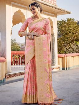 EXCLUSIVA - Peach Linen Saree with Unstitched Blouse