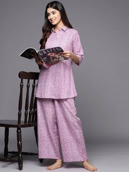 Libas - Lavender Printed Cotton Night Suits For Women