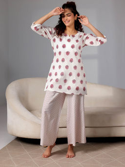 Libas - White Printed Cotton Night Suits For Women
