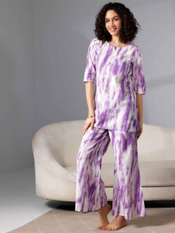 Libas - Purple Printed Cotton Night Suits For Women