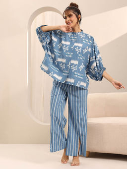 Libas - Blue Printed Cotton Night Suits For Women