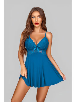 BROIDEN - Women Blue Self Design Shoulder Straps Baby Doll
