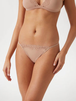 Guess - Polyamide Self Design Light Brown Eveline Thong Brief