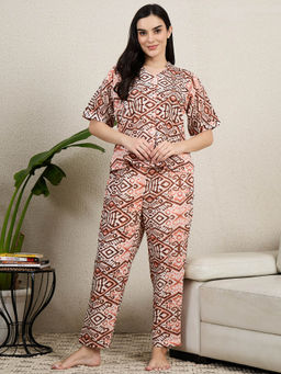 July Nightwear - Cotton Brown Short Sleeves Shirt and Pajama