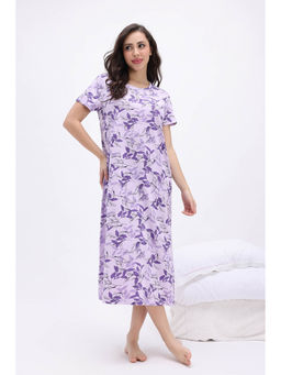 Zivame - Pastel lavender Knit Cotton Loungewear Nightdress
