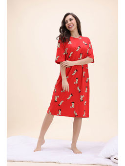 Zivame - Red Mickey and Friends Knit Cotton Loungewear Nightdress
