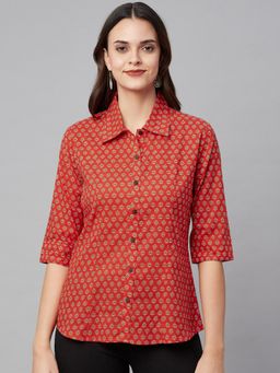 Divena - Red Block Printed Casual Women Shirt