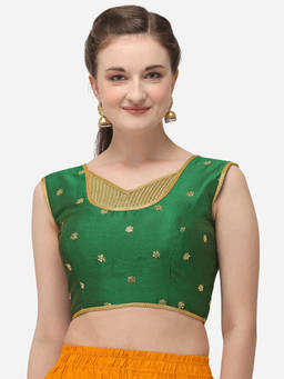 Amrutam Fab - Womens Phantom Silk Work Green Stiched Blouse With V Neck