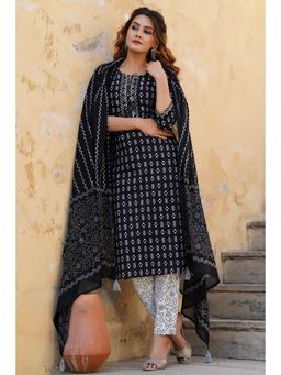 PIROH - Womens Geometric Print Kurta Pant Dupatta (Set of 3)