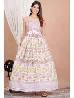 Yash Gallery - Womens Floral Printed Embroidered Anarkali Kurta With Dupatta White (Set of 3)