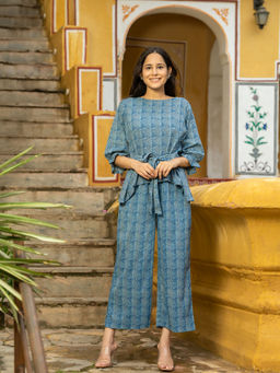 GAYRAA - Blue Cotton Printed Co-Ord Set (Set of 2)
