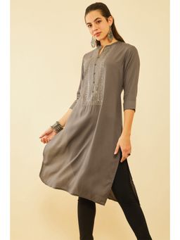 Soch - Women Brown Rayon Embroidered Kurta