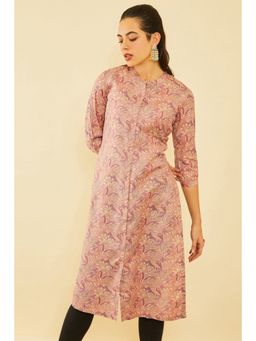 Soch - Women Pink Rayon Floral Print Kurta