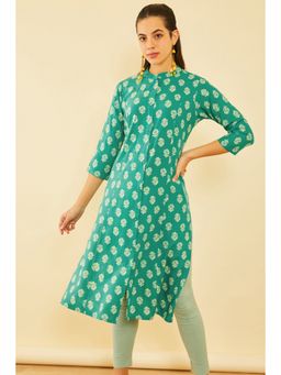 Soch - Women Green Rayon Floral Print Kurta