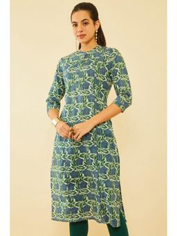 Soch - Women Blue Cotton Floral Print Kurta