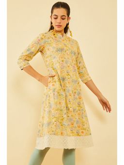 Soch - Women Yellow Cotton Floral Print Kurta